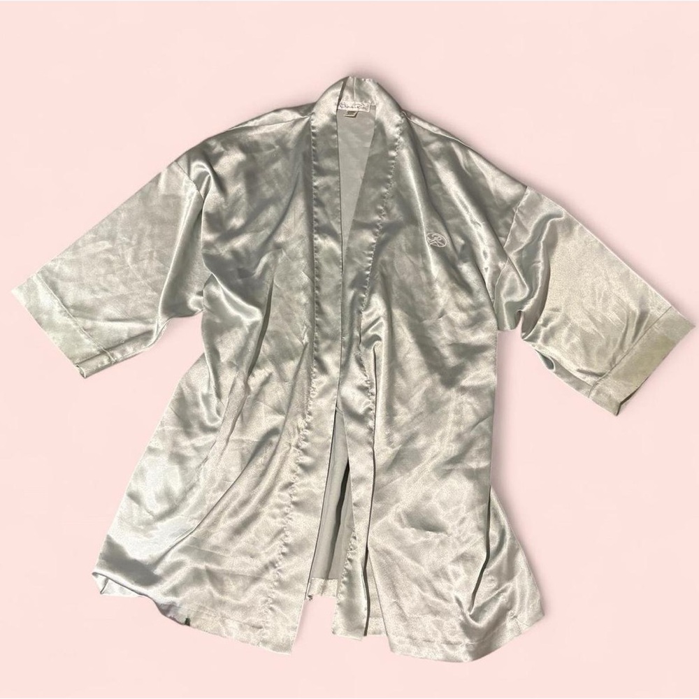 Vintage Oscar de la Renta Satin Robe in Grey Blue